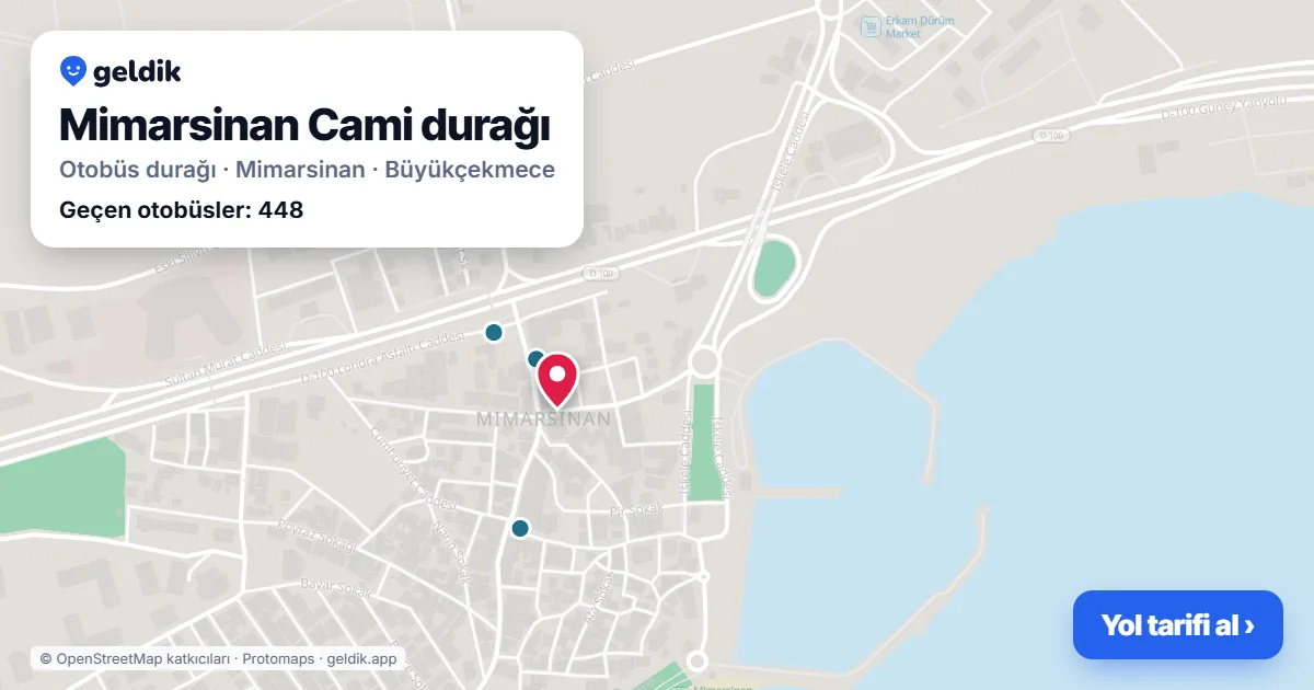 Mimarsinan Cami otobüs durağı haritada: konumu ve yakındaki duraklar