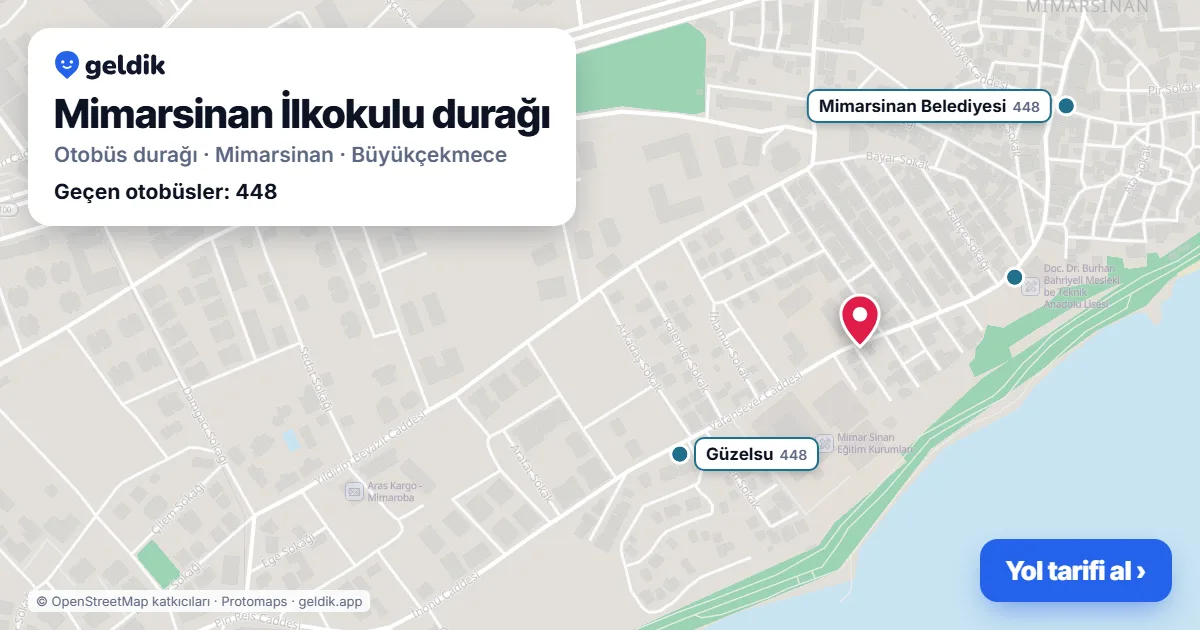 Mimarsinan İlkokulu otobüs durağı haritada: konumu ve yakındaki duraklar