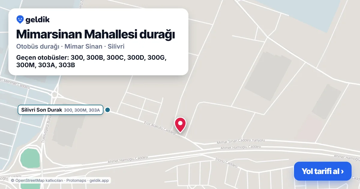 Mimarsinan Mahallesi otobüs durağı haritada: konumu ve yakındaki duraklar