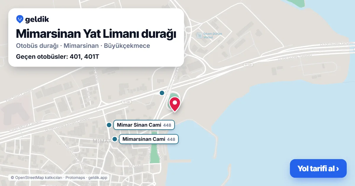 Mimarsinan Yat Limanı otobüs durağı haritada: konumu ve yakındaki duraklar