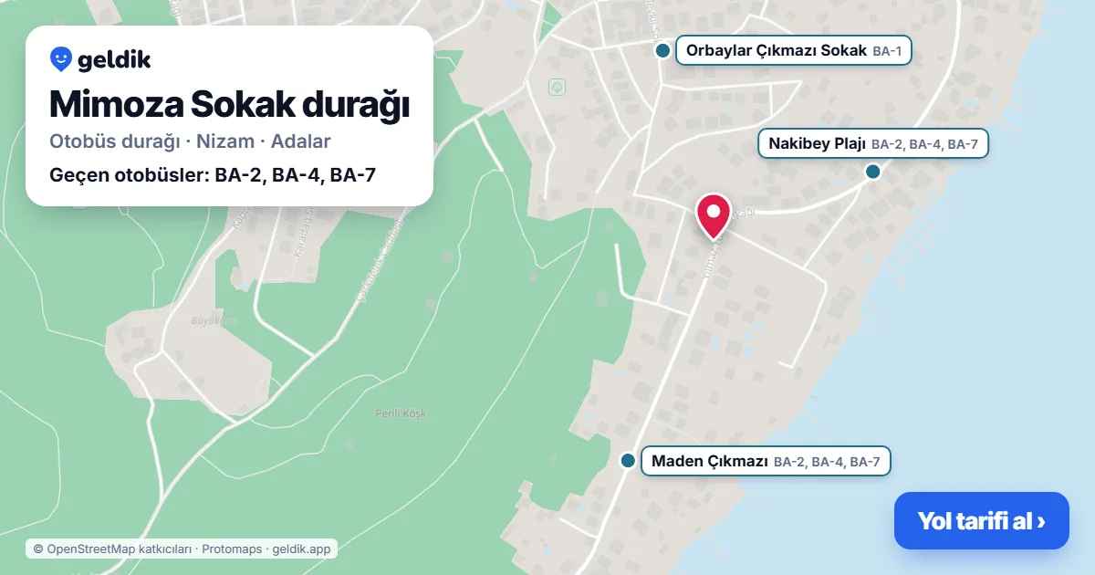 Mimoza Sokak otobüs durağı haritada: konumu ve yakındaki duraklar