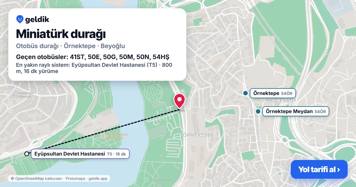 Miniatürk otobüs durağı haritada: konumu ve yakındaki duraklar
