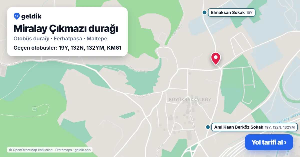 Miralay Çıkmazı otobüs durağı haritada: konumu ve yakındaki duraklar