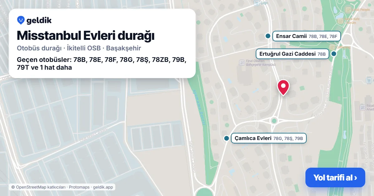 Misstanbul Evleri otobüs durağı haritada: konumu ve yakındaki duraklar
