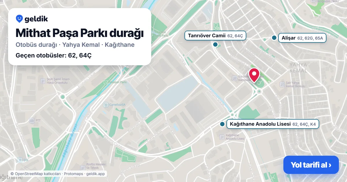 Mithat Paşa Parkı otobüs durağı haritada: konumu ve yakındaki duraklar