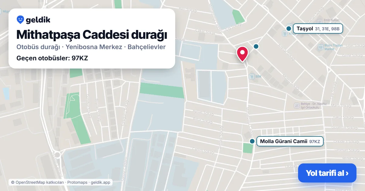 Mithatpaşa Caddesi otobüs durağı haritada: konumu ve yakındaki duraklar