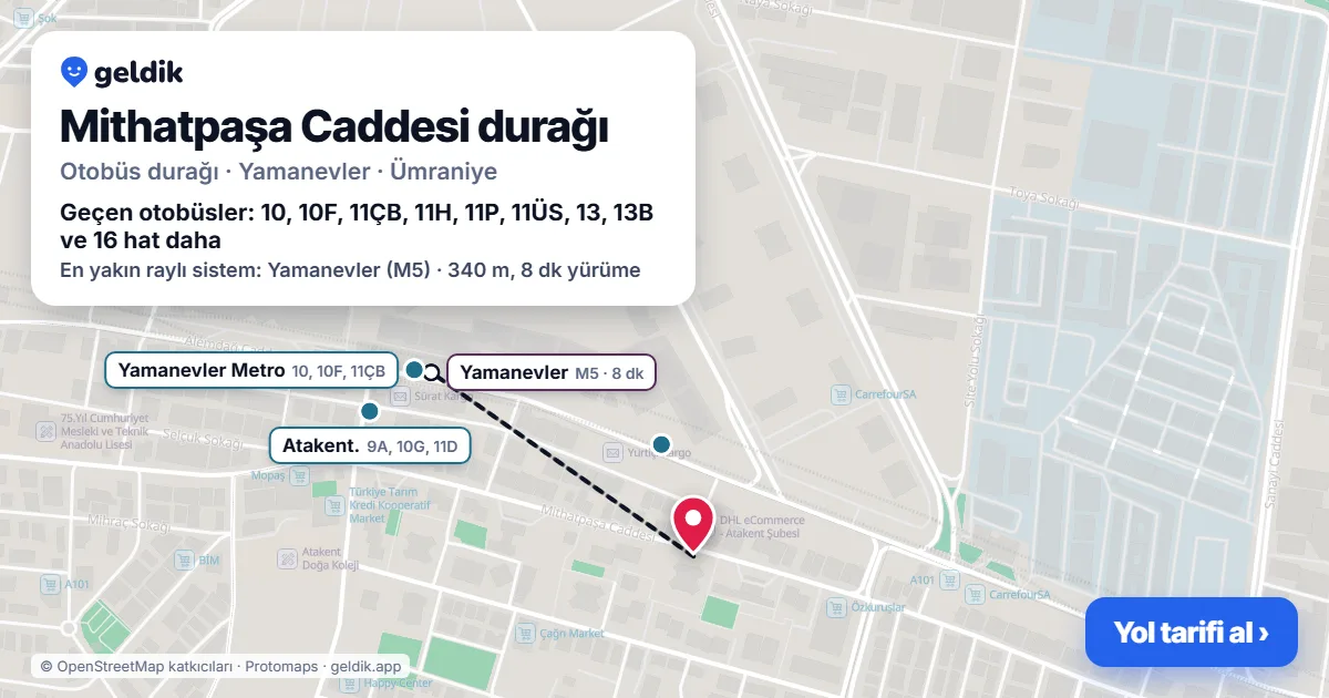 Mithatpaşa Caddesi otobüs durağı haritada: konumu ve yakındaki duraklar