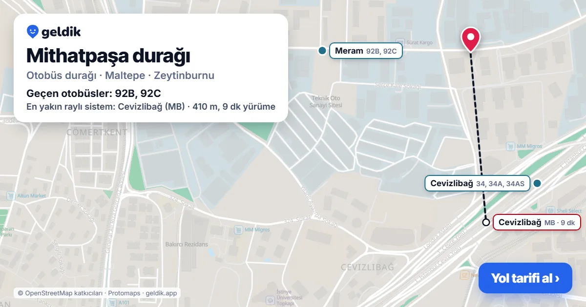 Mithatpaşa otobüs durağı haritada: konumu ve yakındaki duraklar