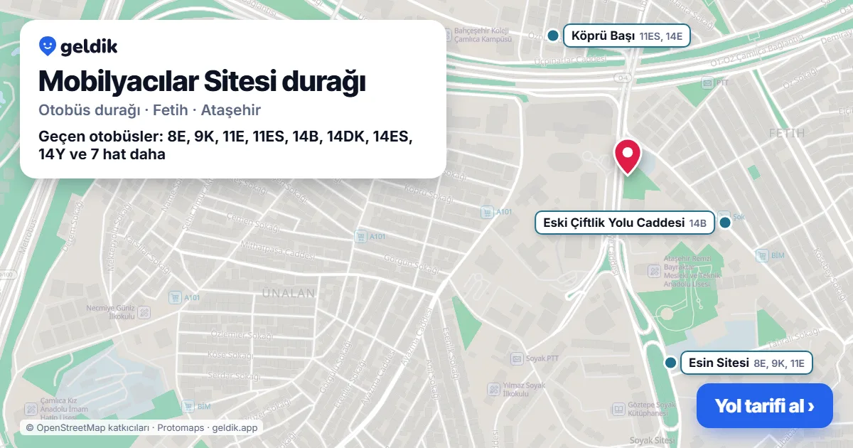 Mobilyacılar Sitesi otobüs durağı haritada: konumu ve yakındaki duraklar