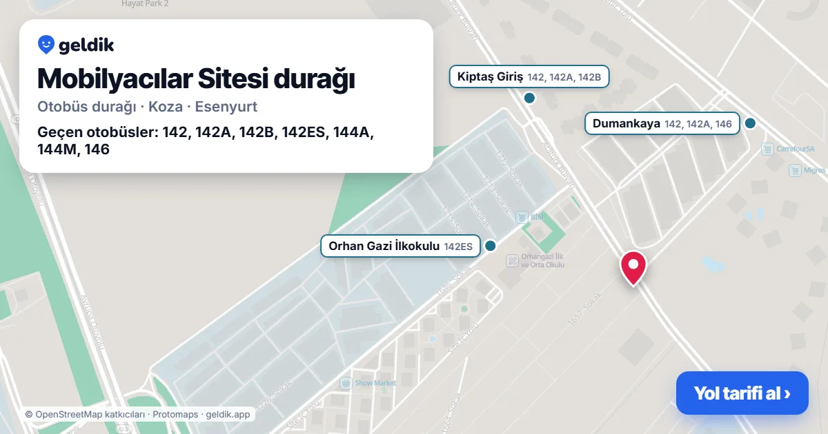 Mobilyacılar Sitesi otobüs durağı haritada: konumu ve yakındaki duraklar