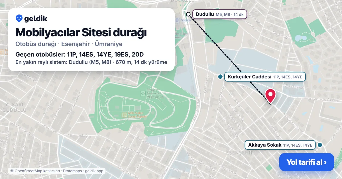 Mobilyacılar Sitesi otobüs durağı haritada: konumu ve yakındaki duraklar