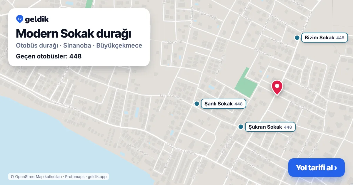 Modern Sokak otobüs durağı haritada: konumu ve yakındaki duraklar