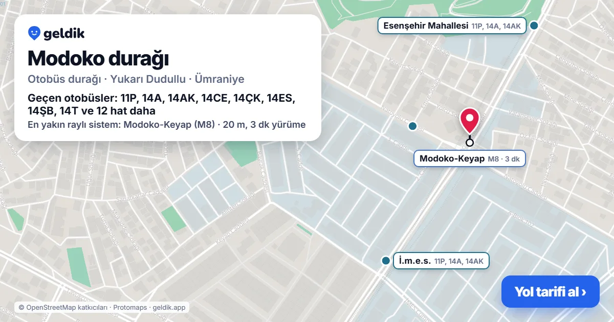 Modoko otobüs durağı haritada: konumu ve yakındaki duraklar