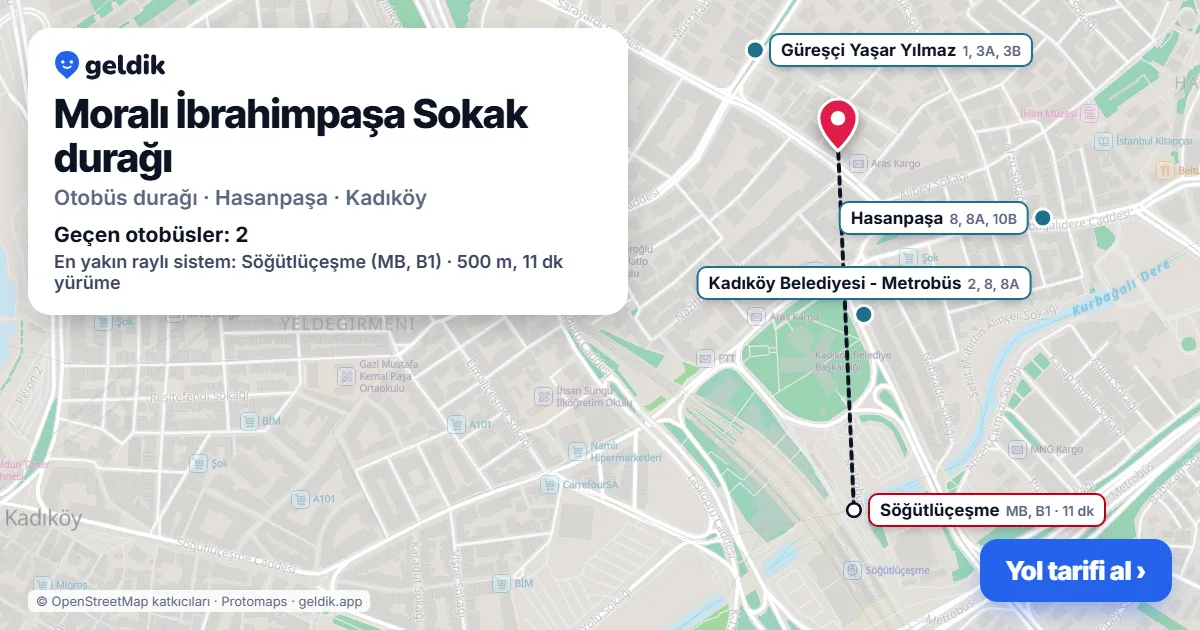 Moralı İbrahimpaşa Sokak otobüs durağı haritada: konumu ve yakındaki duraklar