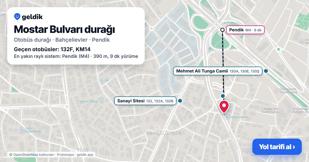 Mostar Bulvarı otobüs durağı haritada: konumu ve yakındaki duraklar