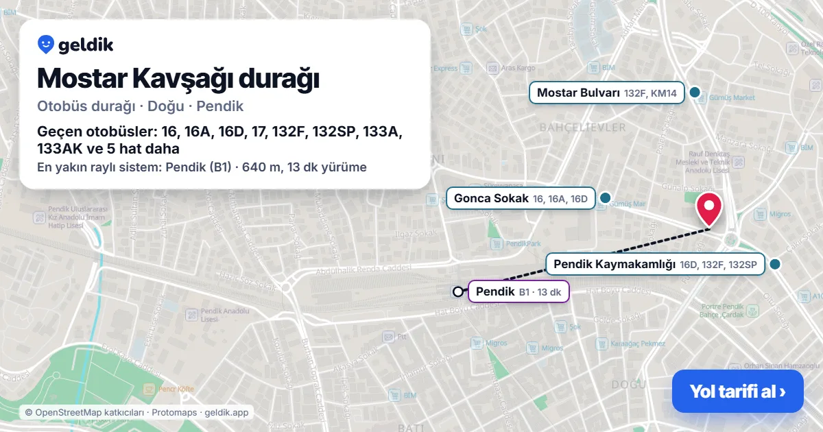 Mostar Kavşağı otobüs durağı haritada: konumu ve yakındaki duraklar