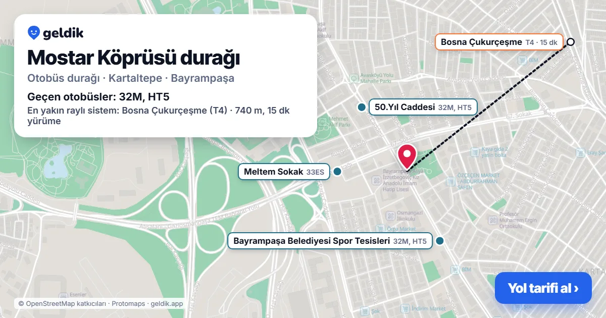 Mostar Köprüsü otobüs durağı haritada: konumu ve yakındaki duraklar