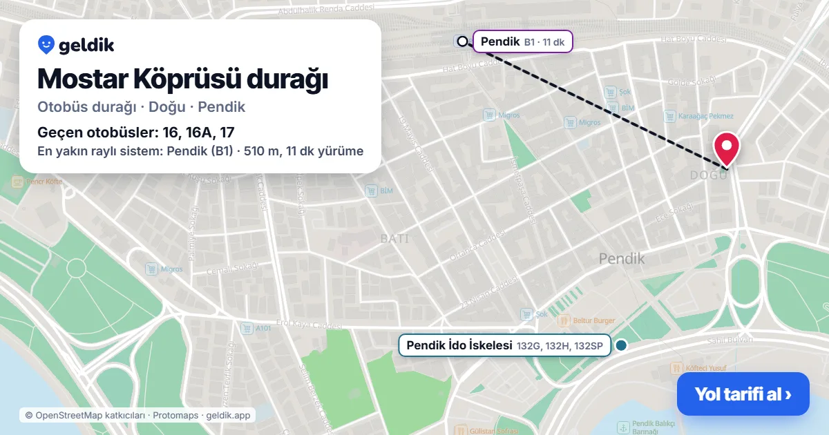 Mostar Köprüsü otobüs durağı haritada: konumu ve yakındaki duraklar