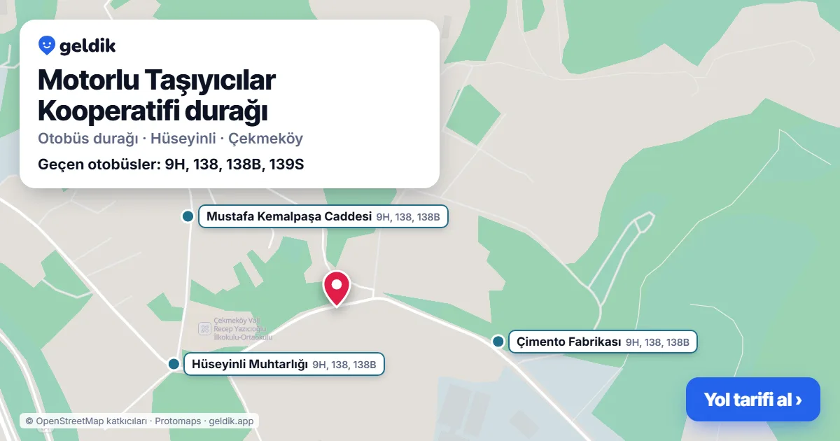 Motorlu Taşıyıcılar Kooperatifi otobüs durağı haritada: konumu ve yakındaki duraklar