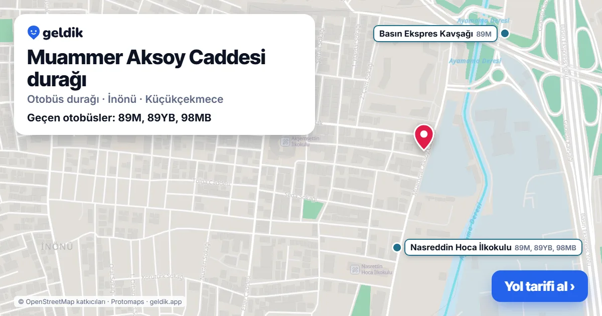 Muammer Aksoy Caddesi otobüs durağı haritada: konumu ve yakındaki duraklar