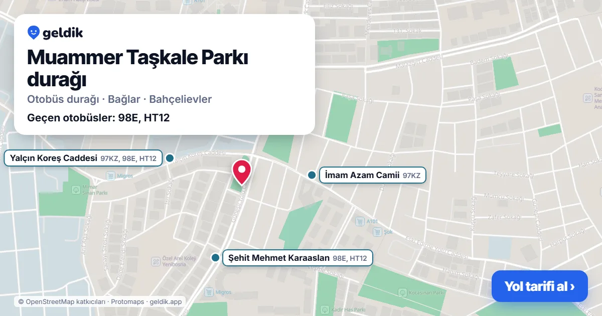 Muammer Taşkale Parkı otobüs durağı haritada: konumu ve yakındaki duraklar