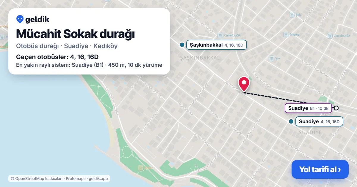 Mücahit Sokak otobüs durağı haritada: konumu ve yakındaki duraklar