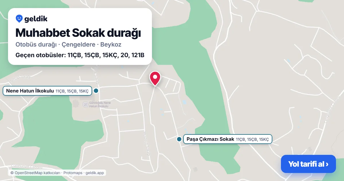 Muhabbet Sokak otobüs durağı haritada: konumu ve yakındaki duraklar