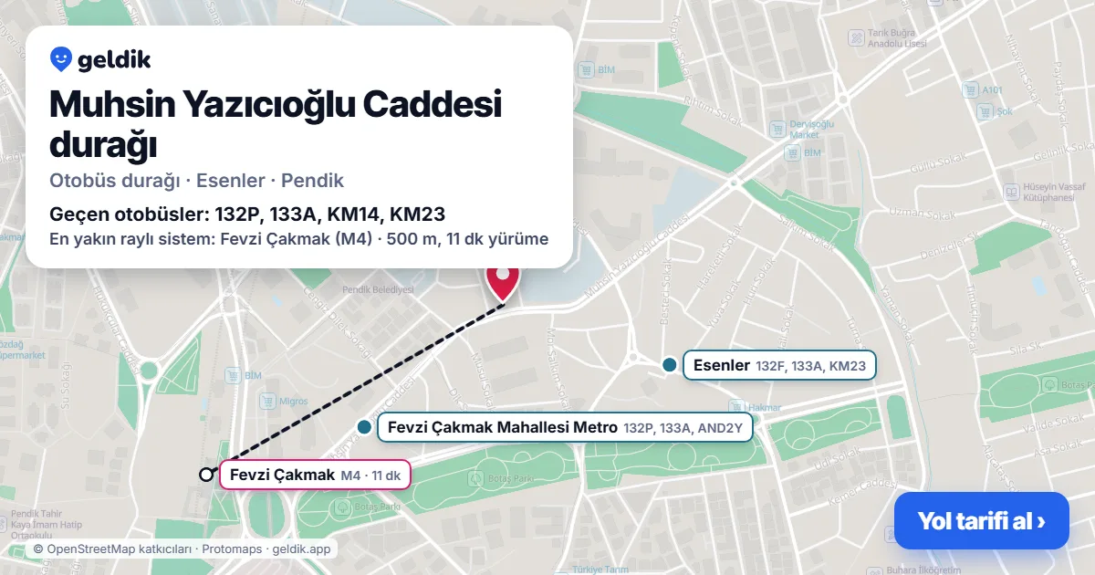 Muhsin Yazıcıoğlu Caddesi otobüs durağı haritada: konumu ve yakındaki duraklar