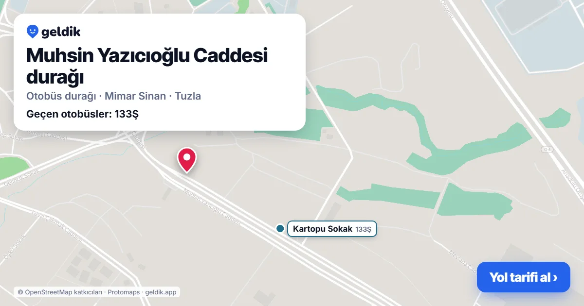Muhsin Yazıcıoğlu Caddesi otobüs durağı haritada: konumu ve yakındaki duraklar