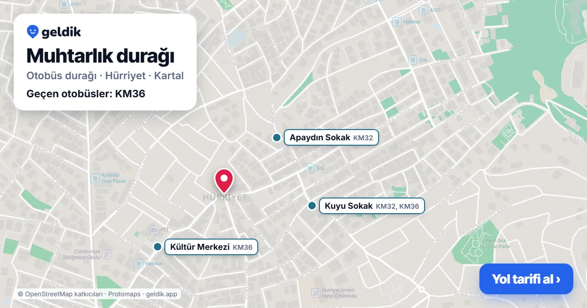 Muhtarlık otobüs durağı haritada: konumu ve yakındaki duraklar