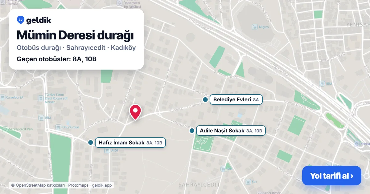 Mümin Deresi otobüs durağı haritada: konumu ve yakındaki duraklar