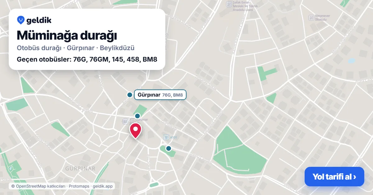 Müminağa otobüs durağı haritada: konumu ve yakındaki duraklar