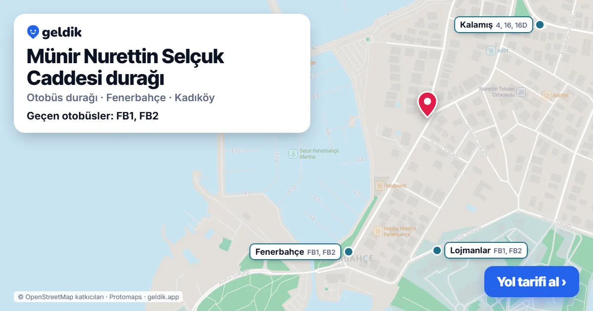 Münir Nurettin Selçuk Caddesi otobüs durağı haritada: konumu ve yakındaki duraklar
