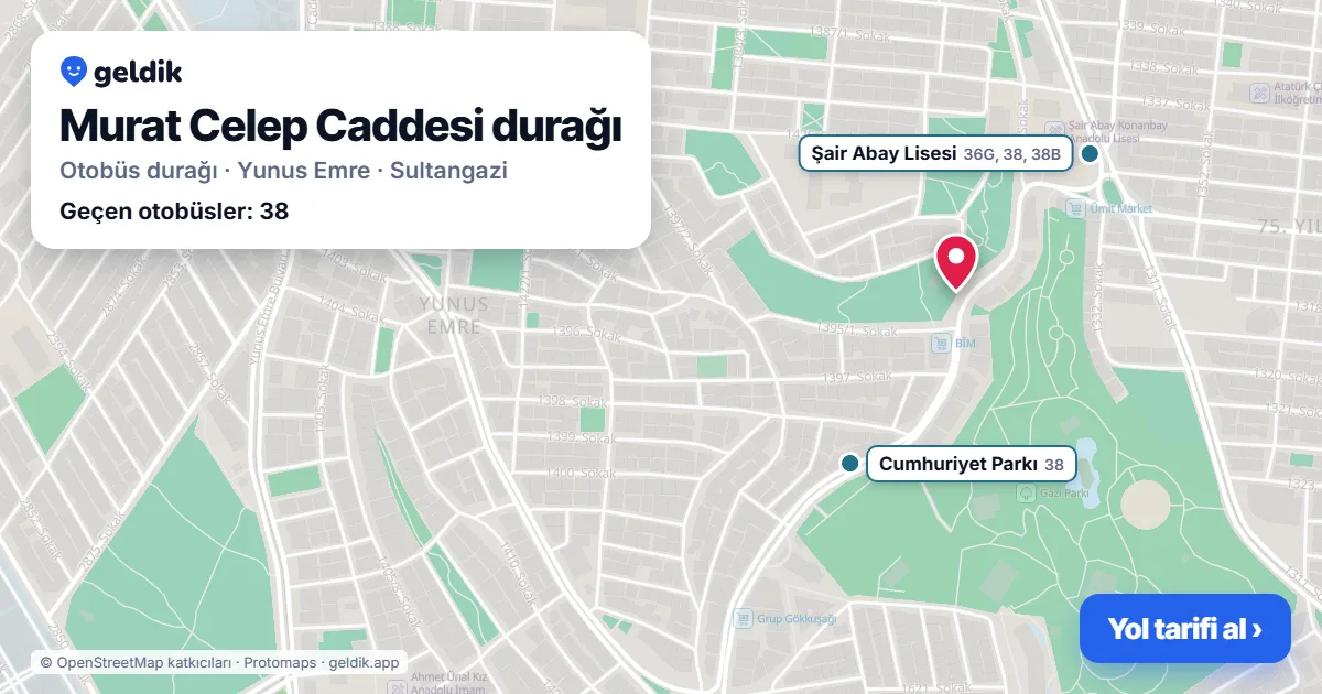 Murat Celep Caddesi otobüs durağı haritada: konumu ve yakındaki duraklar