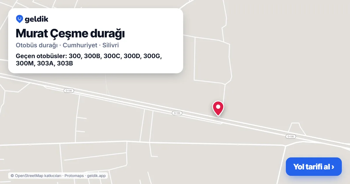 Murat Çeşme otobüs durağı haritada: konumu ve yakındaki duraklar