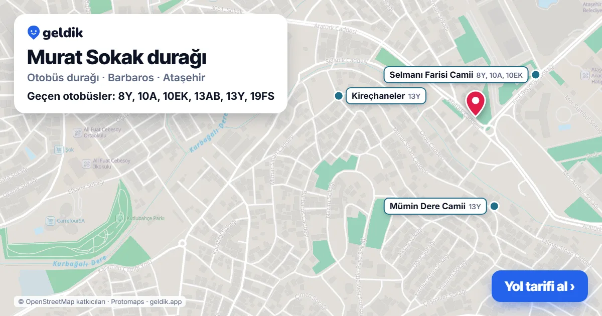 Murat Sokak otobüs durağı haritada: konumu ve yakındaki duraklar