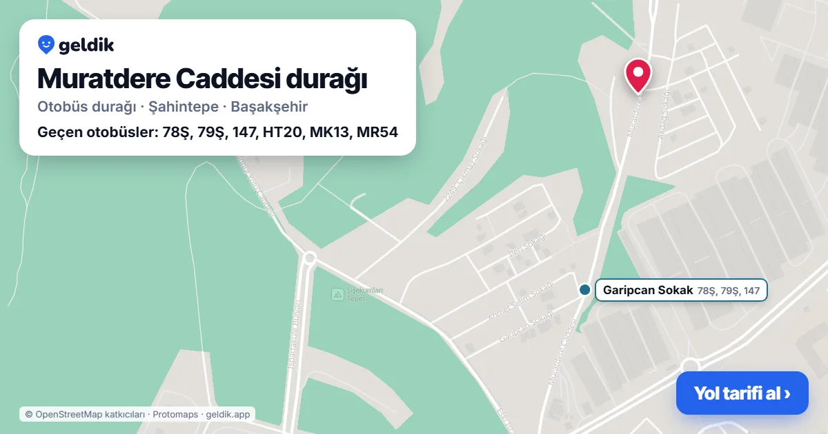 Muratdere Caddesi otobüs durağı haritada: konumu ve yakındaki duraklar