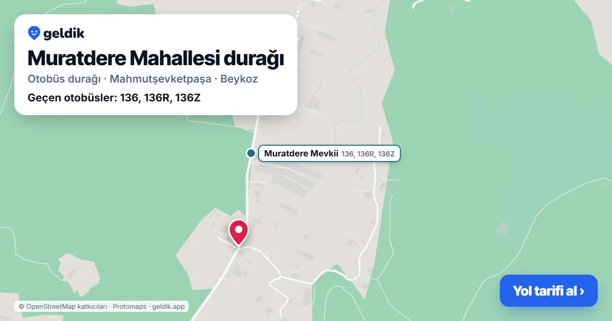 Muratdere Mahallesi otobüs durağı haritada: konumu ve yakındaki duraklar