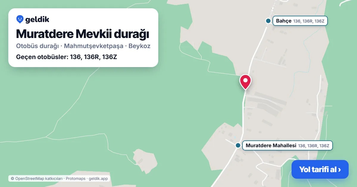 Muratdere Mevkii otobüs durağı haritada: konumu ve yakındaki duraklar