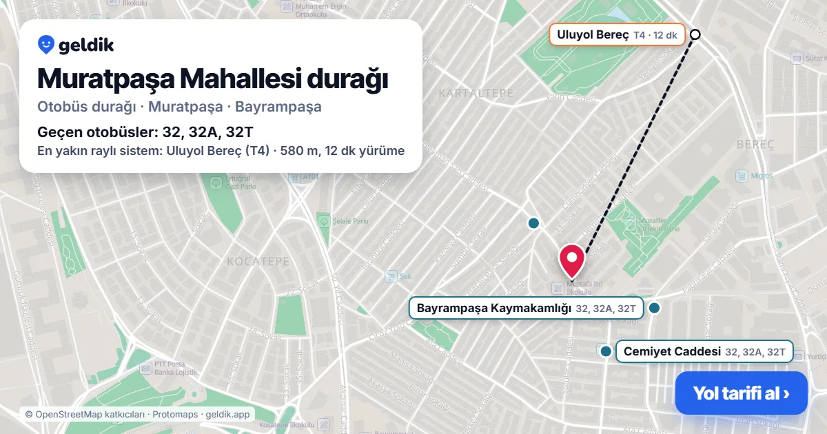 Muratpaşa Mahallesi otobüs durağı haritada: konumu ve yakındaki duraklar