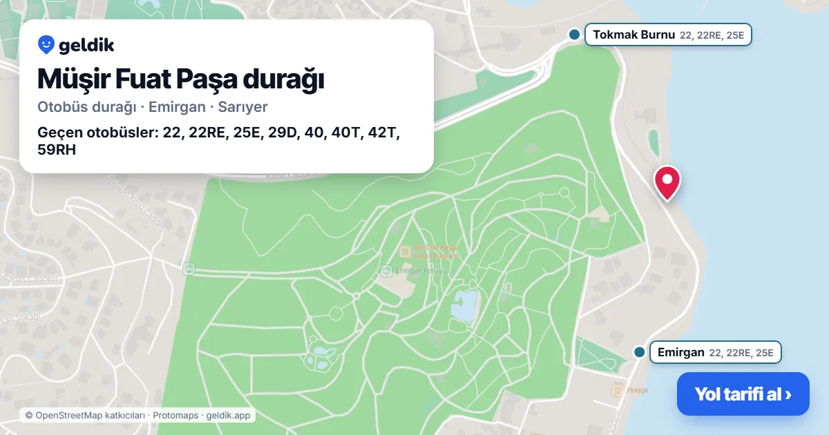 Müşir Fuat Paşa otobüs durağı haritada: konumu ve yakındaki duraklar