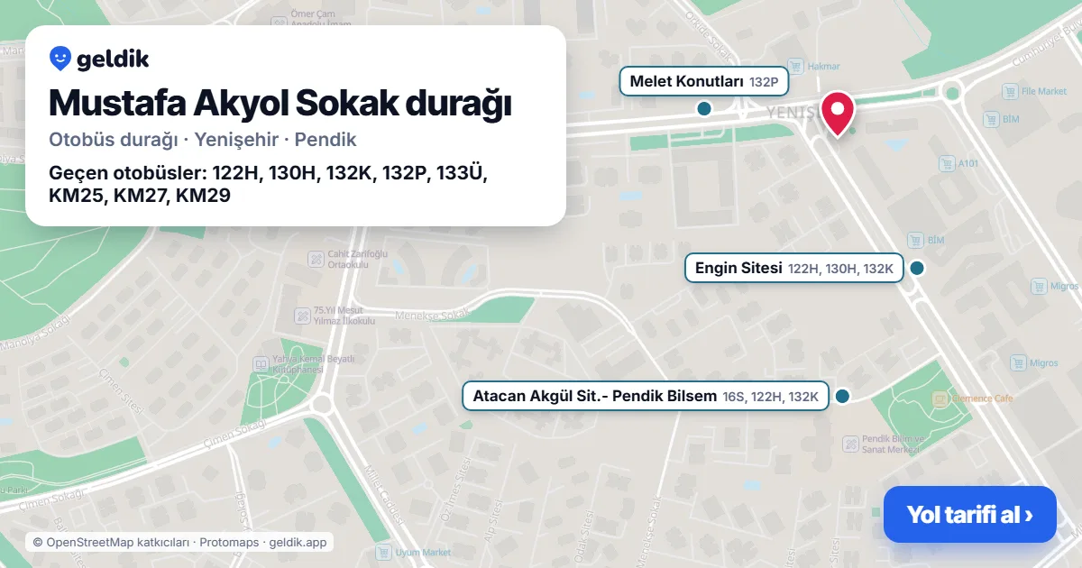 Mustafa Akyol Sokak otobüs durağı haritada: konumu ve yakındaki duraklar