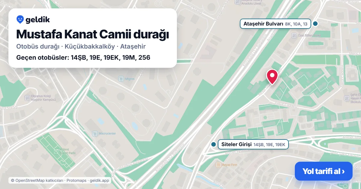 Mustafa Kanat Camii otobüs durağı haritada: konumu ve yakındaki duraklar
