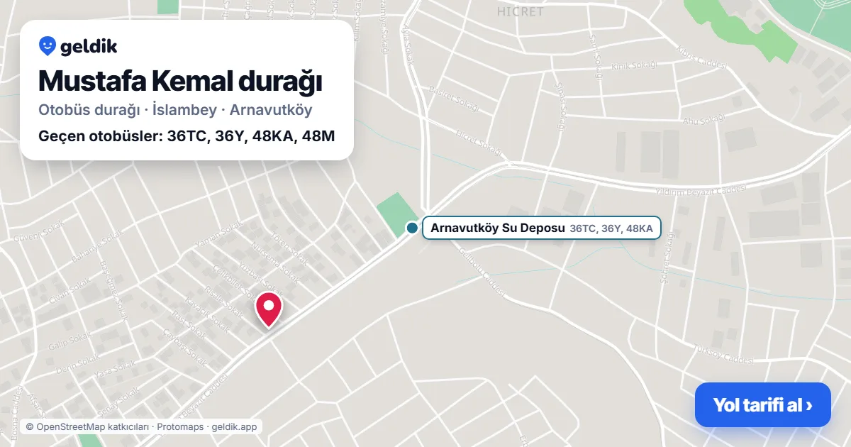 Mustafa Kemal otobüs durağı haritada: konumu ve yakındaki duraklar