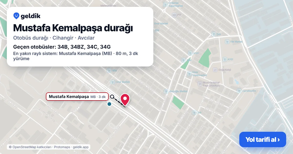 Mustafa Kemalpaşa otobüs durağı haritada: konumu ve yakındaki duraklar