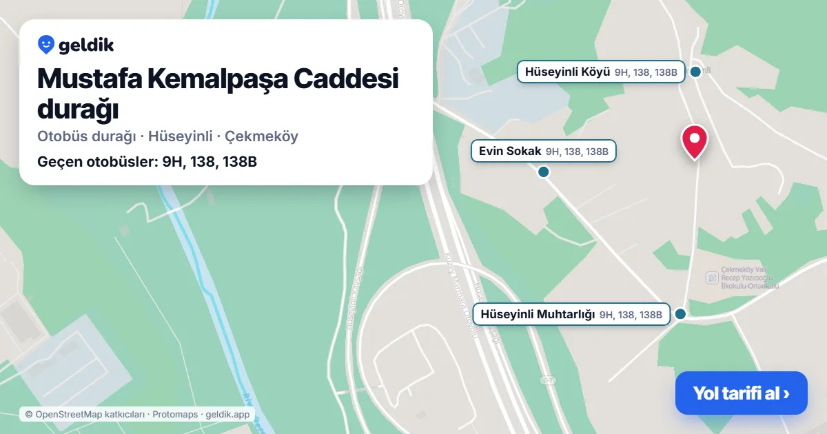 Mustafa Kemalpaşa Caddesi otobüs durağı haritada: konumu ve yakındaki duraklar