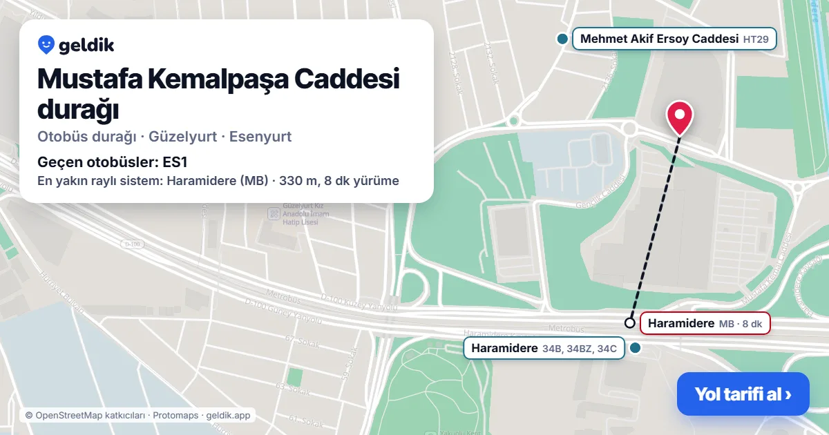 Mustafa Kemalpaşa Caddesi otobüs durağı haritada: konumu ve yakındaki duraklar