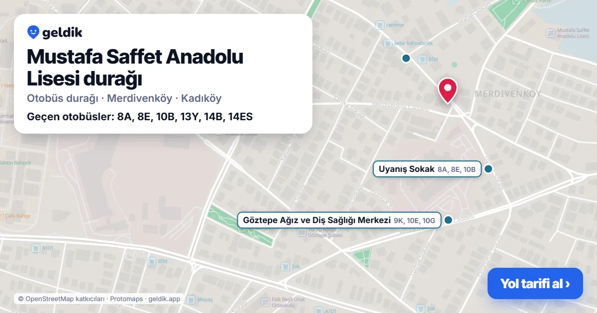 Mustafa Saffet Anadolu Lisesi otobüs durağı haritada: konumu ve yakındaki duraklar