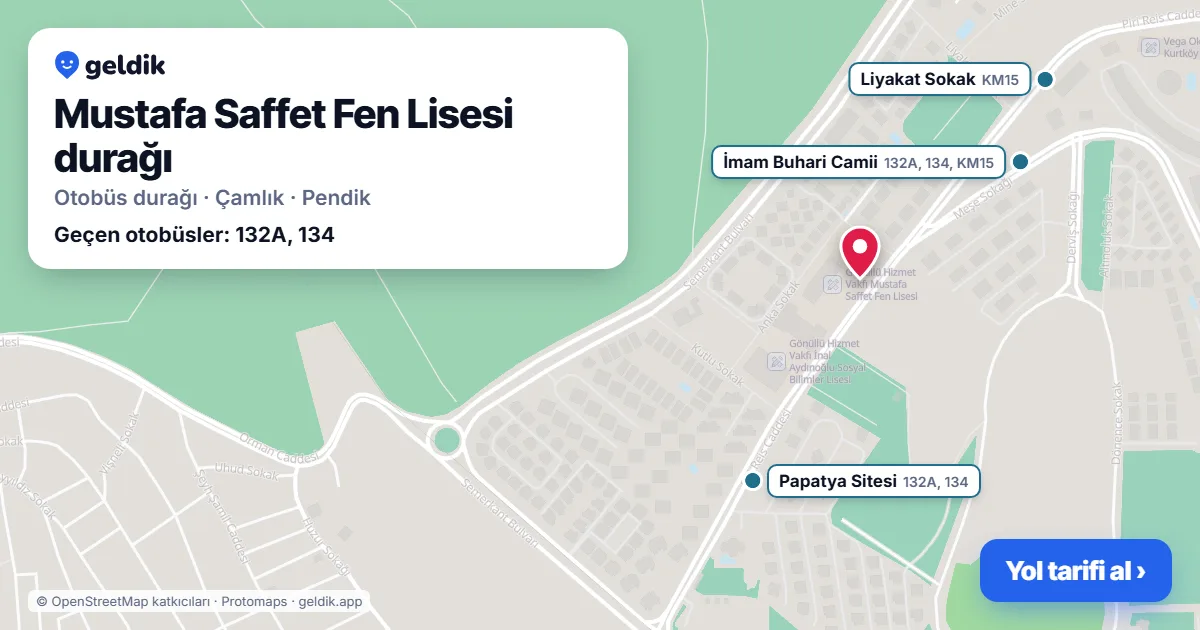 Mustafa Saffet Fen Lisesi otobüs durağı haritada: konumu ve yakındaki duraklar