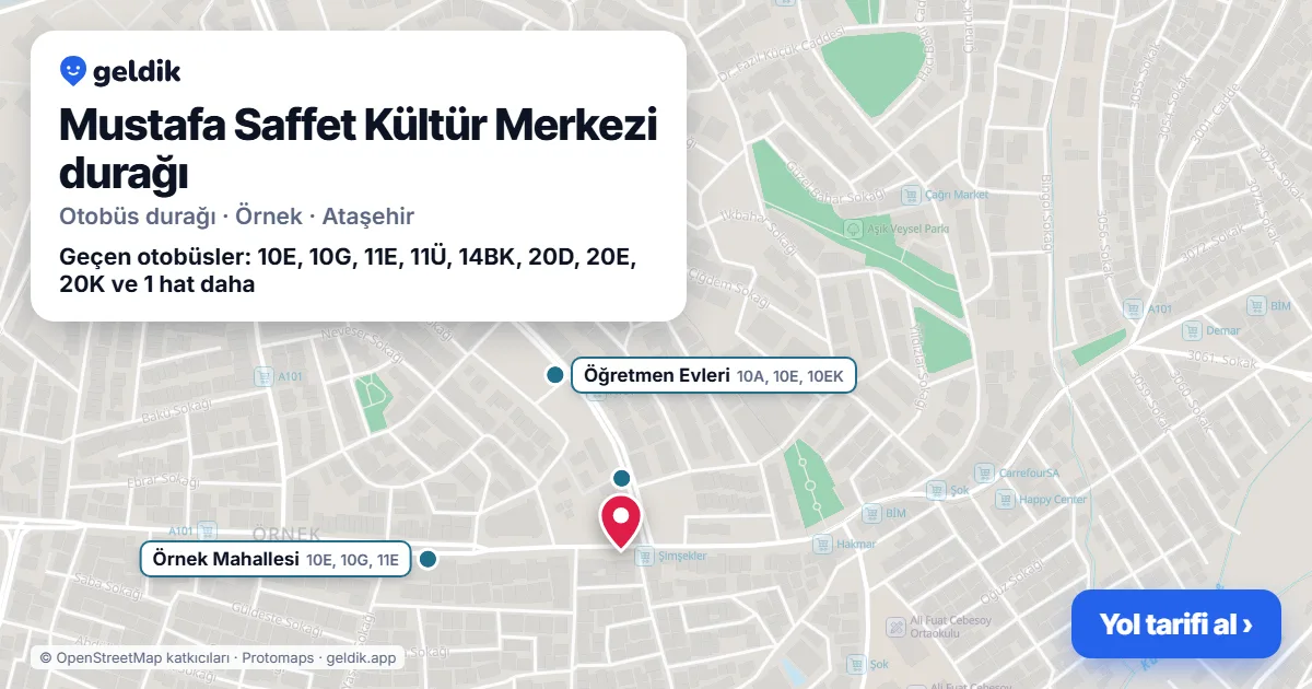 Mustafa Saffet Kültür Merkezi otobüs durağı haritada: konumu ve yakındaki duraklar